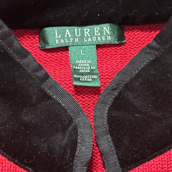 LAUREN RALPH LAUREN Red Knit Black Velvet Collar Double Breasted Jacket L - Picture 6 of 6
